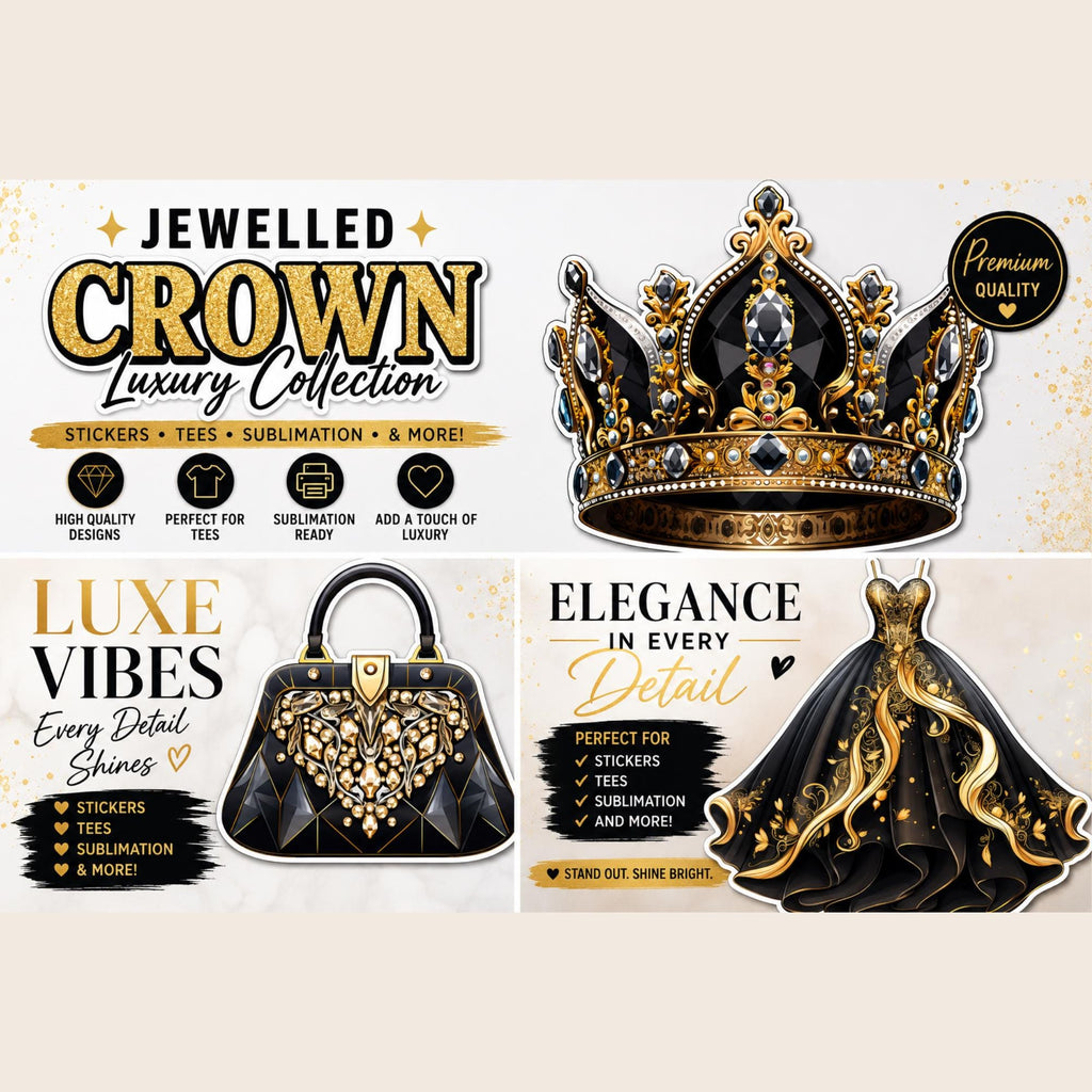 Black N Gold Luxury Clipart Bundle, 21 PNG Designs, Glam Queen Fashion Sublimation, Graduation Bonus, T-Shirt & Sticker Graphics