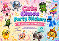 Cute Chaos Party Stickers | 18 Kawaii Party Characters | 36 PNG Files | Outlined and No Outline Clipart