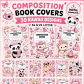 30 Kawaii Composition Notebook Covers, Printable A4 and US Letter Bundle, Cute Pink School Journal Covers, Instant Digital Download