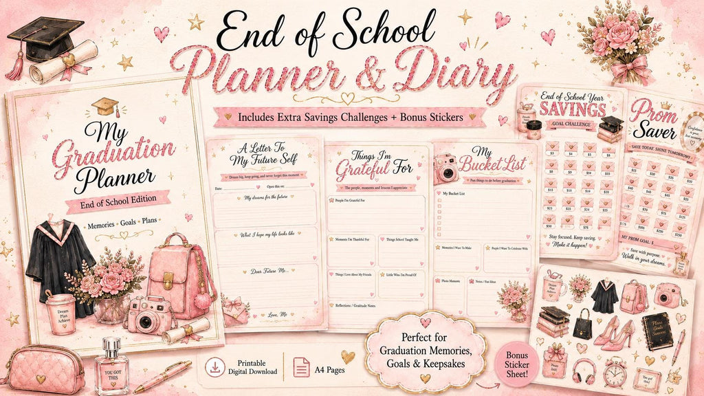 Graduation Planner & Diary | Pink End of School Memories Book (Digital Download)