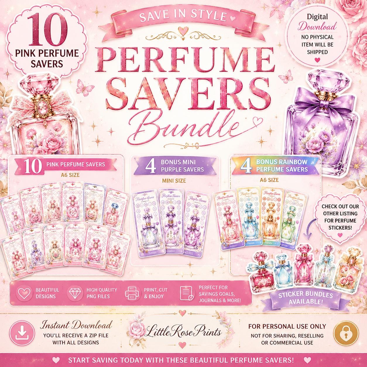 Perfume Savings Challenge Bundle, 18 A6 Cash Stuffing Trackers, Budget Printable, Digital Download