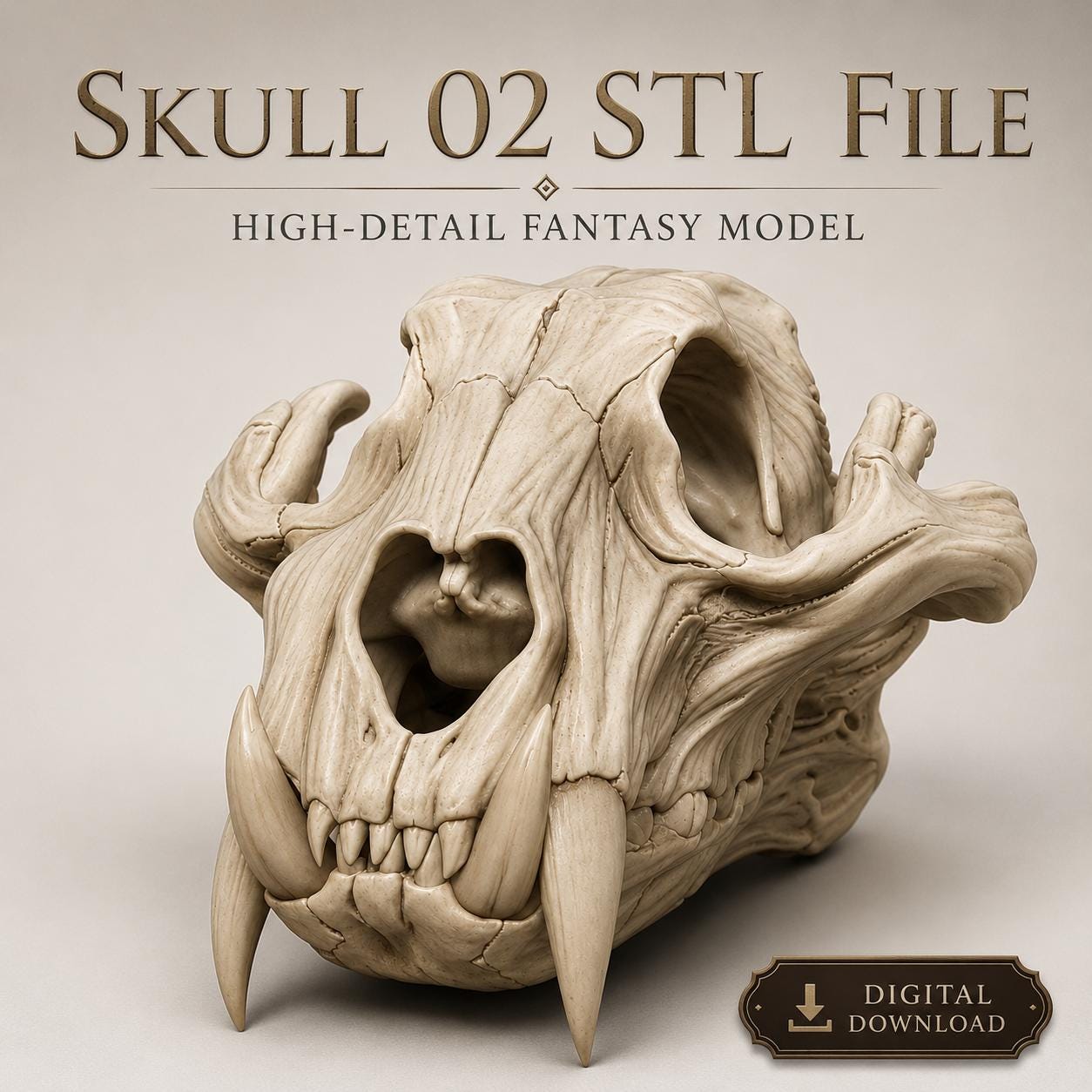 2 Skull STL Bundle | 75mm & 120mm Fantasy Skull Models | 3D Printable Resin Files | Digital Download | Hobby Ready