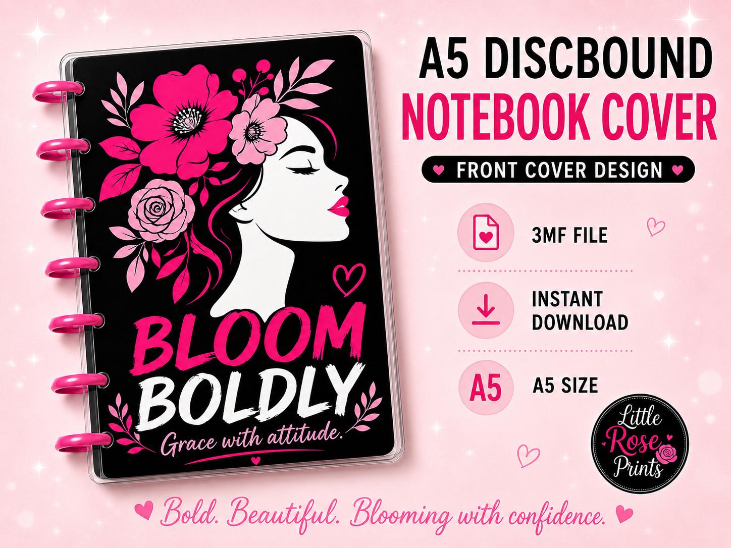 A5 Discbound Notebook Cover 3MF Bundle | 2 Feminine Designs, Queen Back Cover, Rings & Optional Discs | 3D Print Files