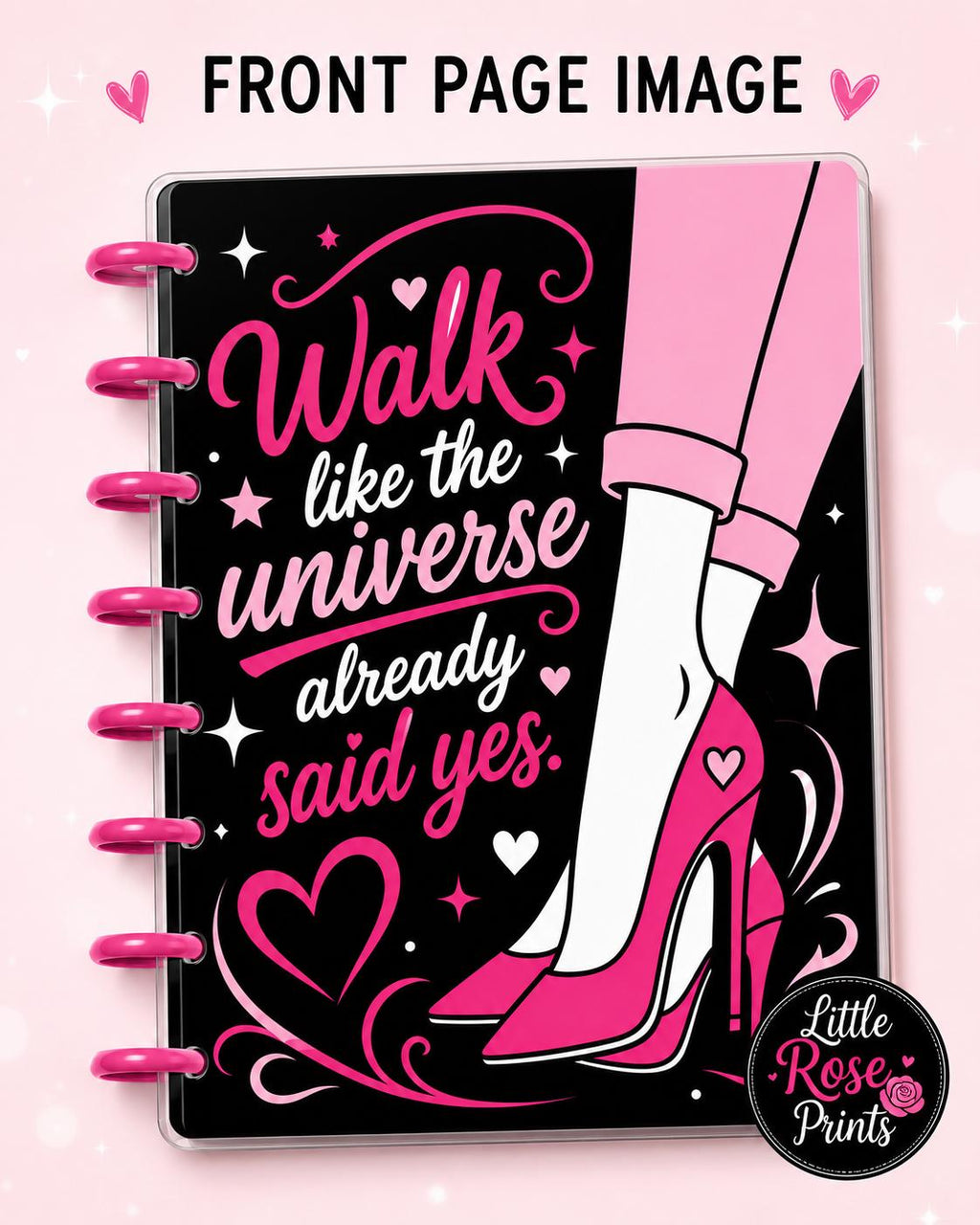 Women Empowerment A5 Notebook Cover 3MF Set | Motivational Pink Front, Back & Rings | 3D Printable Digital File