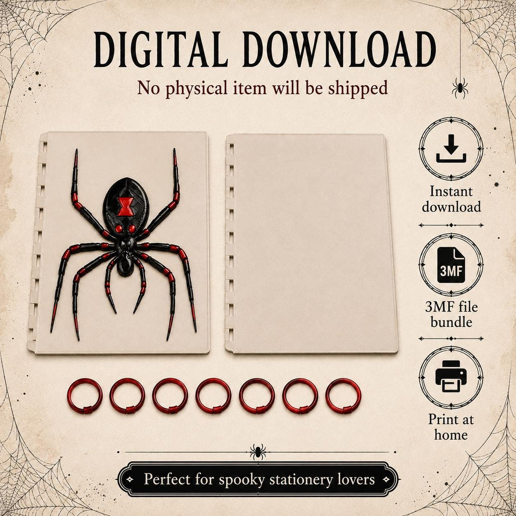 Spider A5 Notebook Cover 3MF File | Gothic Discbound Journal Cover | Spooky Planner Cover | Horror 3D Print Digital Download