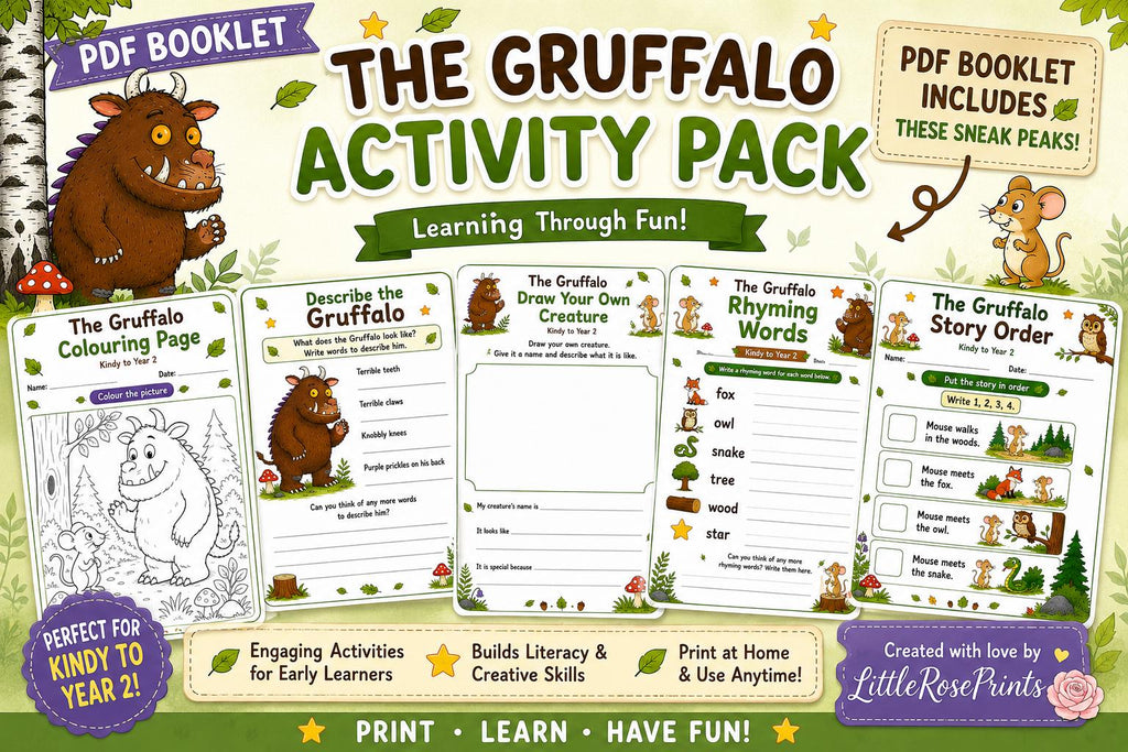 Gruffalo Monster Activity Pack PDF | 14 Printable Literacy Worksheets | Classroom Activities| Read Gruffalo book and print worksheets