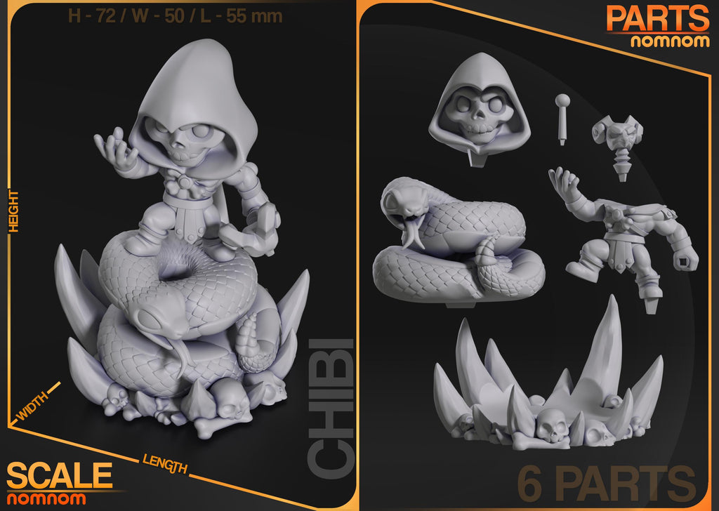 Chibi Skull Villain Figurine | Unpainted Resin Figure | Dark Fantasy Garage Kit | DIY Paintable Model