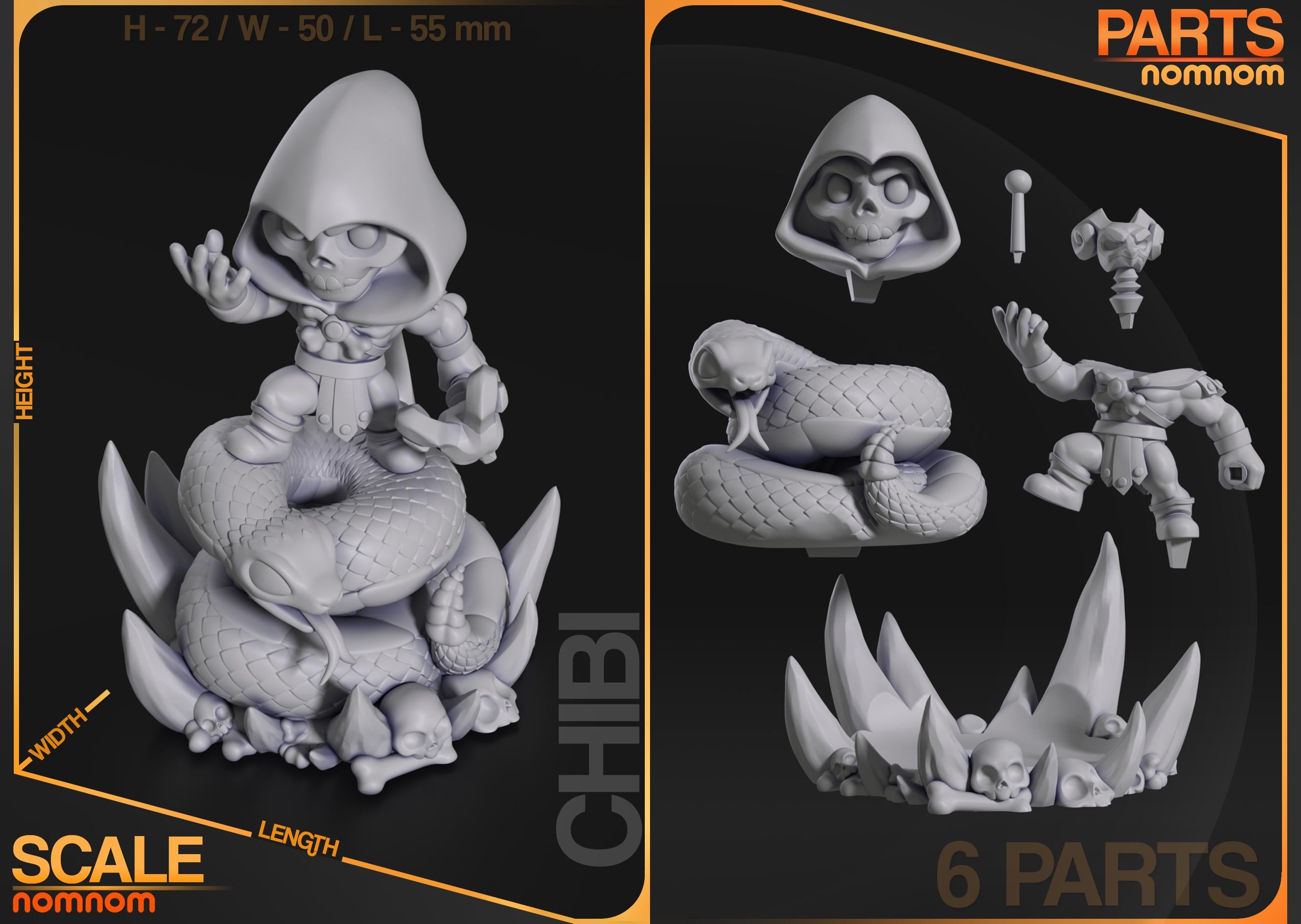 Chibi Skull Villain Figurine | Unpainted Resin Figure | Dark Fantasy Garage Kit | DIY Paintable Model