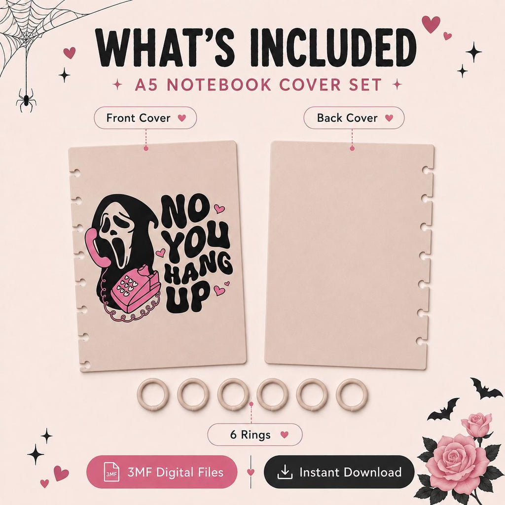 Creepy Cute A5 Notebook Cover 3MF File | Horror Discbound Journal Cover | Scream Inspired Spooky Planner Cover | 3D Print File