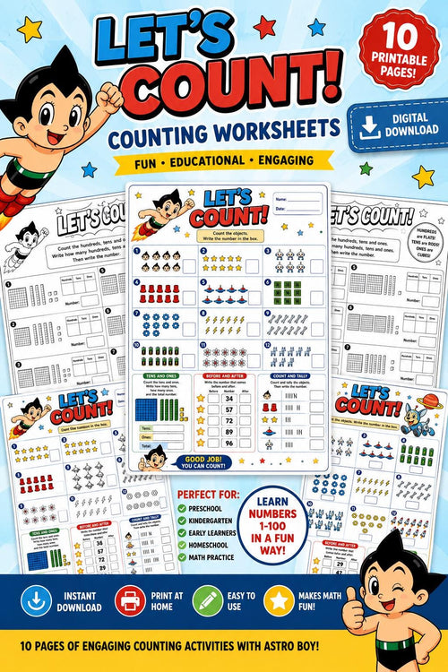 Base-10 Blocks Math Pack | 10 Counting Worksheets (Digital Download)