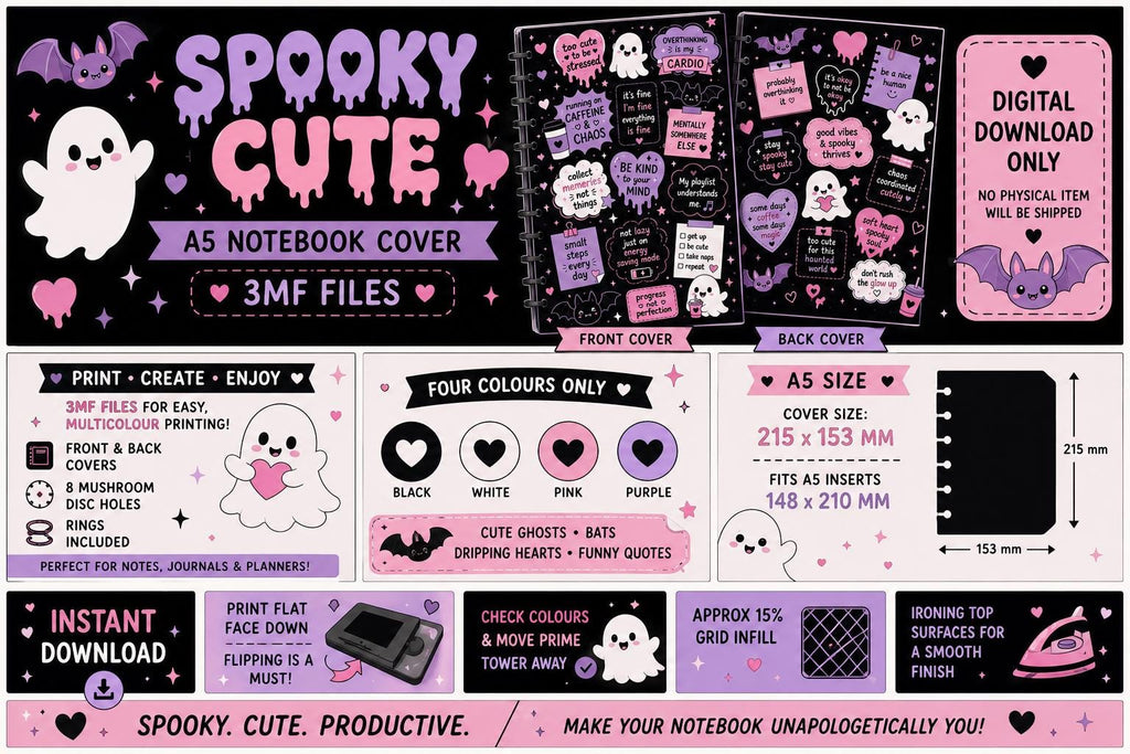 Spooky Cute A5 Notebook Cover 3MF | 3d print ready