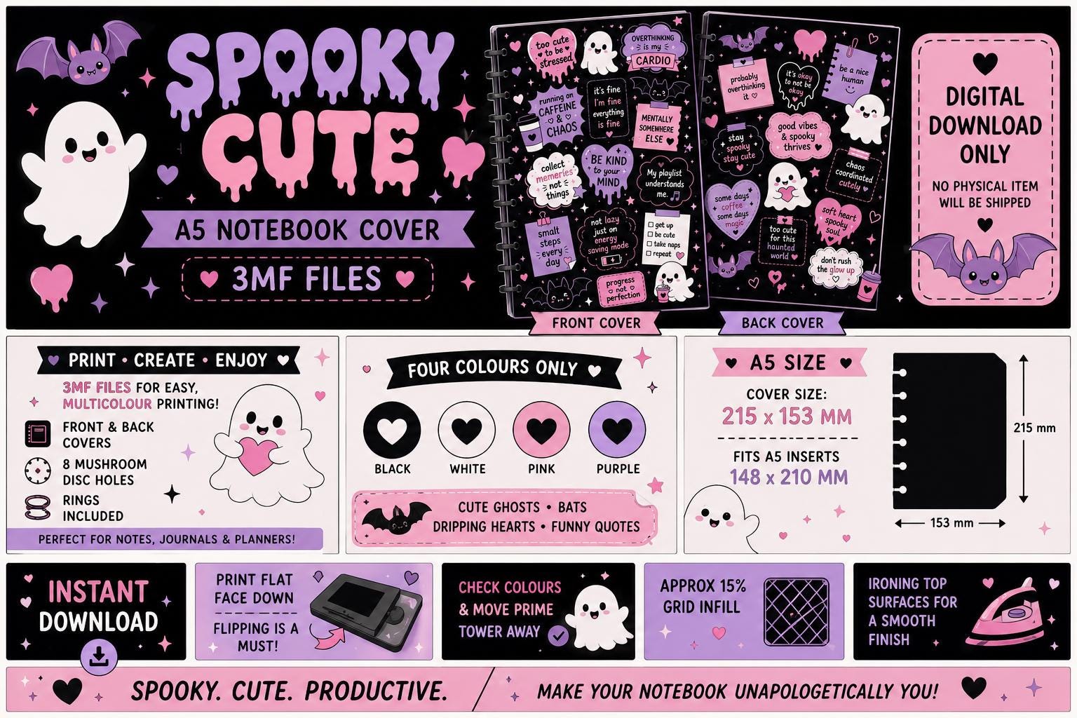 Spooky Cute A5 Notebook Cover 3MF | 3d print ready