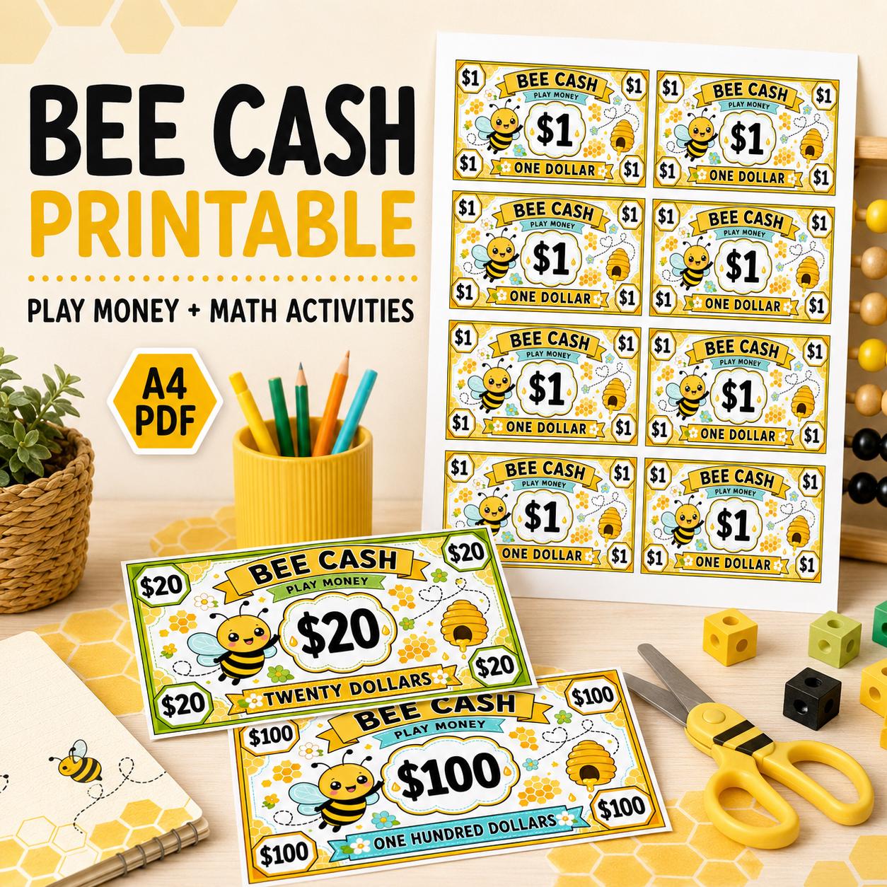 Bee Play Money Printable | Homeschool Counting & Pretend Shop Activity Pack