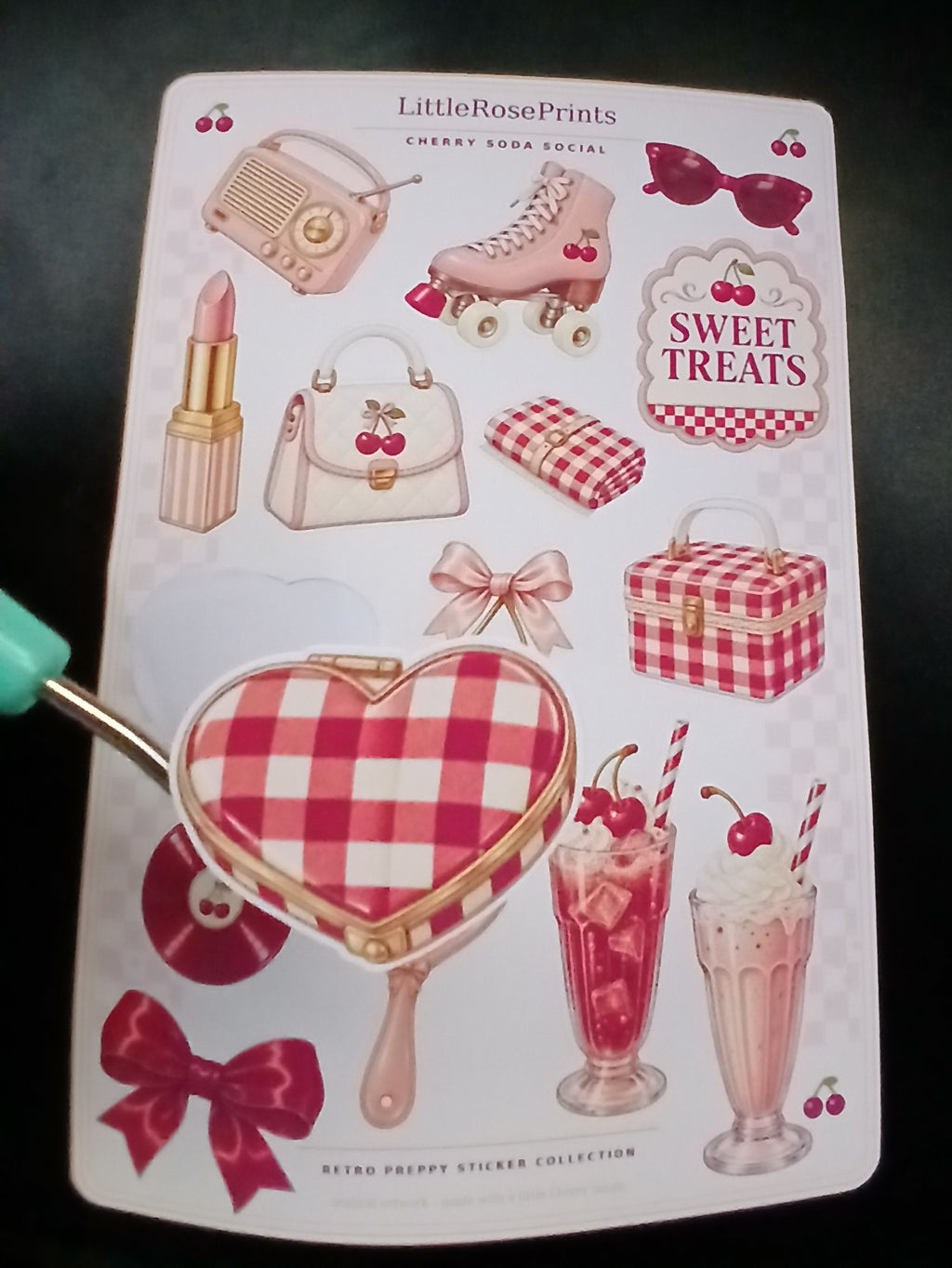 Cherry Soda Social Sticker Sheet | Retro Preppy Cherry Stickers | Pink Aesthetic Planner Stickers | Kiss Cut Sticker Sheet