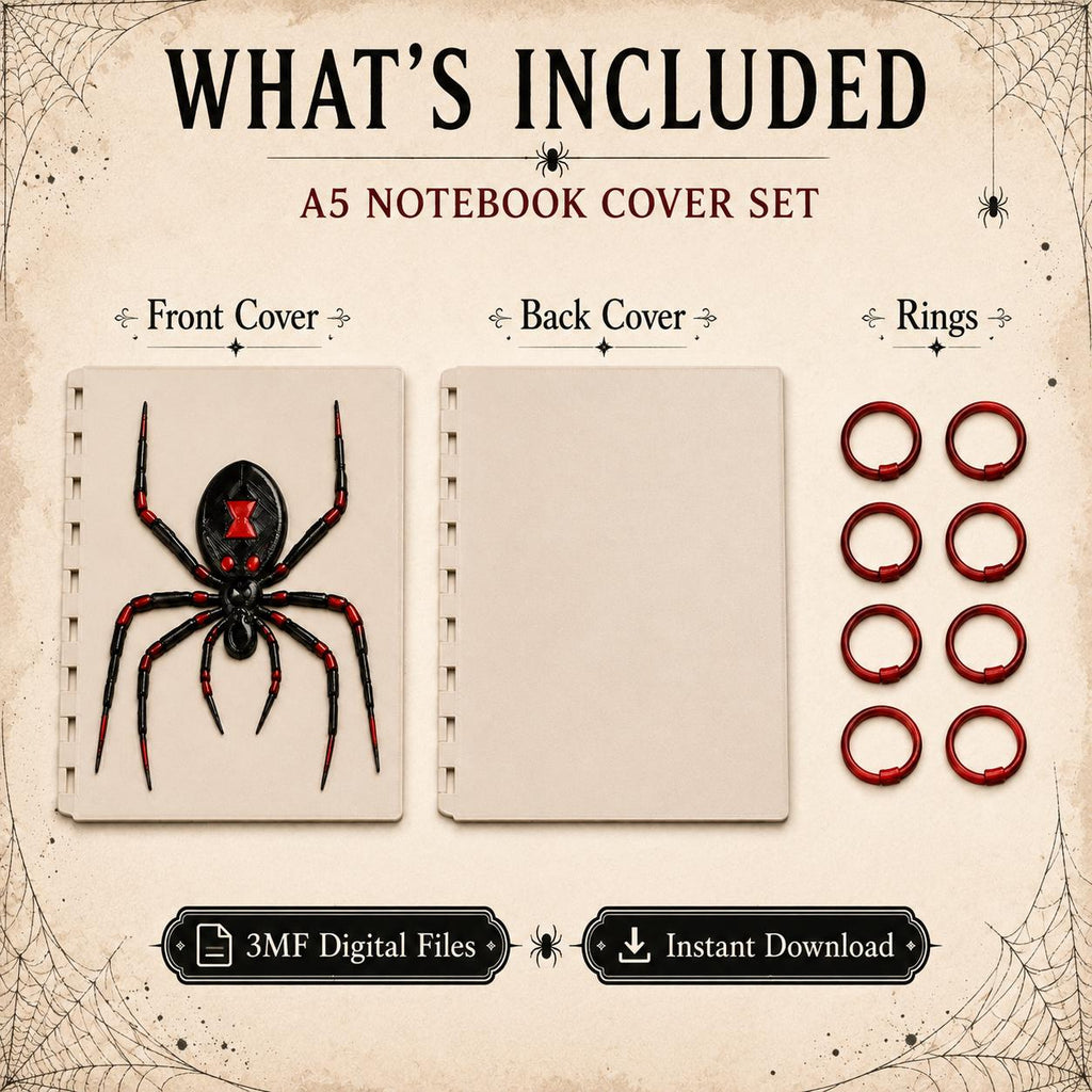 Spider A5 Notebook Cover 3MF File | Gothic Discbound Journal Cover | Spooky Planner Cover | Horror 3D Print Digital Download