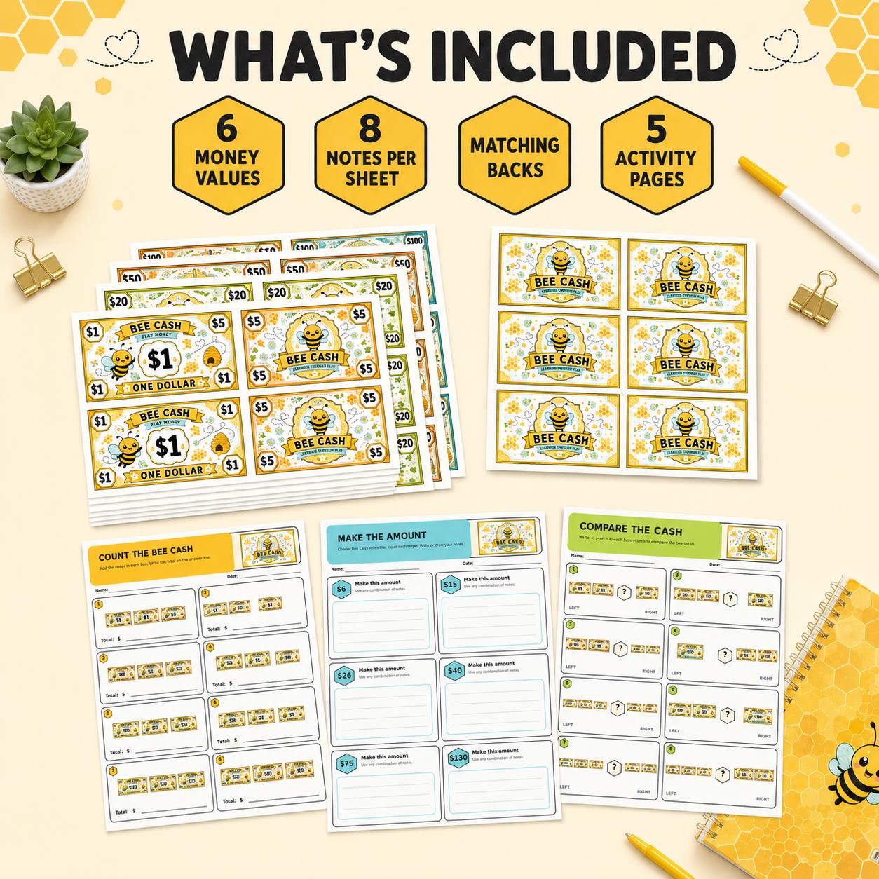 Bee Play Money Printable | Homeschool Counting & Pretend Shop Activity Pack