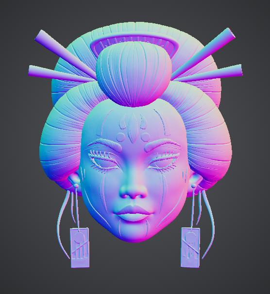 Geisha Head STL File | Japanese Inspired Female Face Sculpt | Resin 3D Printing Model | Miniature Painting Hobby Digital Download