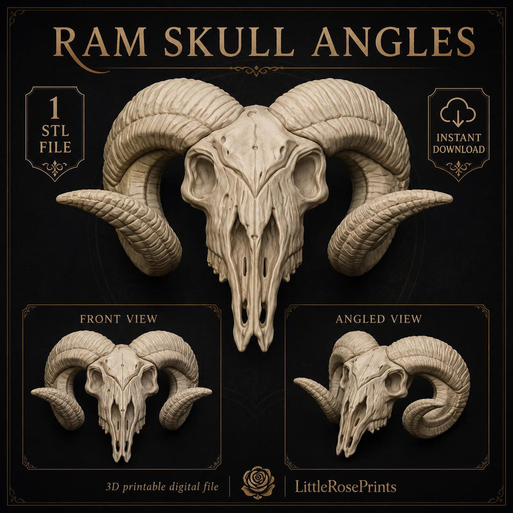 Ram-Inspired Skull STL File | Horned Skull 3D Print Model | Gothic Animal Skull Decor | Dark Fantasy STL | Digital Download