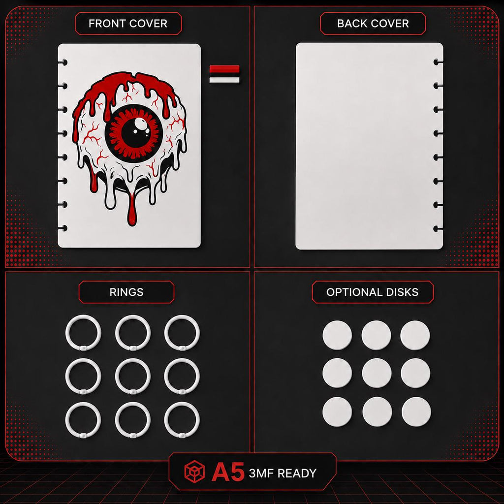 Drippy A5 Notebook Cover Bundle 3MF | 8 Designs, Front - Back Covers, Rings & Caps | 3D Printable Digital Download
