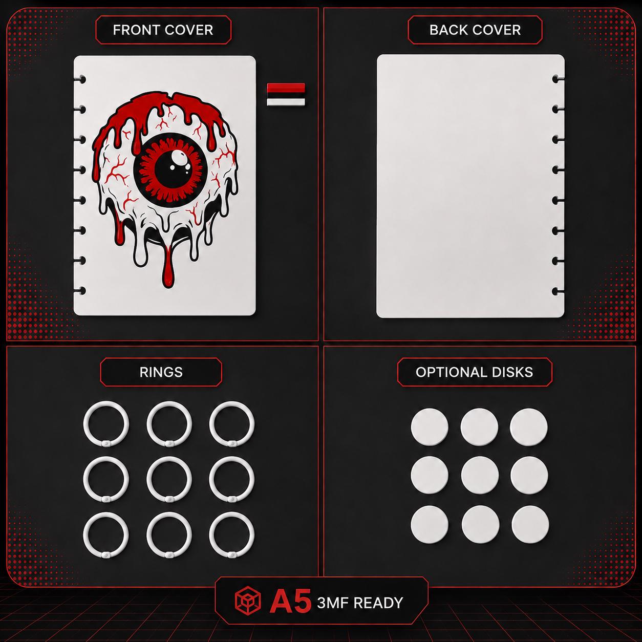 Drippy A5 Notebook Cover Bundle 3MF | 8 Designs, Front - Back Covers, Rings & Caps | 3D Printable Digital Download