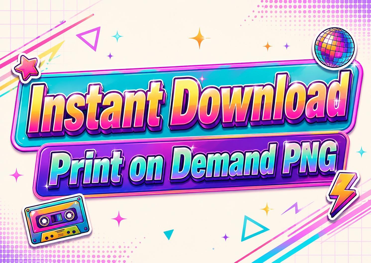 Retro Style Sticker Bundle PNG | 8 Bright 80s 90s Digital Stickers | Planner Journal Clipart | Instant Download PNG Files