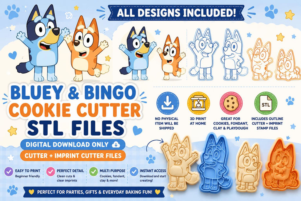 Blue Puppy Cookie Cutter STL Files | Heeler Cookie Imprint Stamp Bundle (Digital Download)