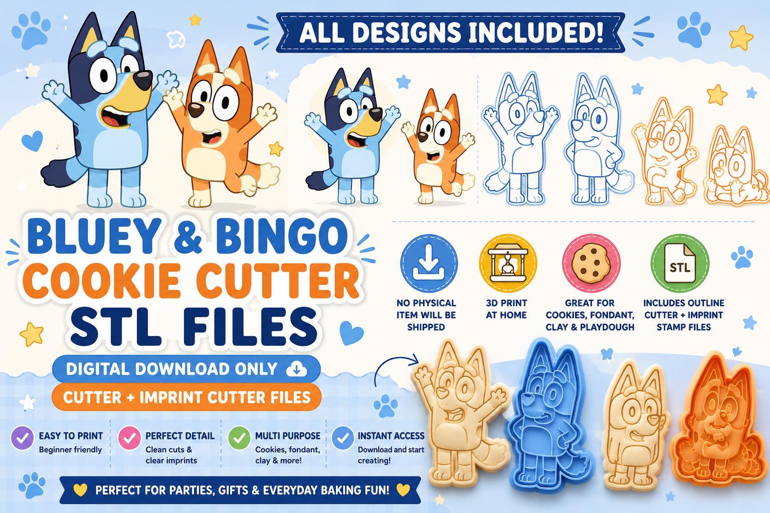 Blue Puppy Cookie Cutter STL Files | Heeler Cookie Imprint Stamp Bundle (Digital Download)