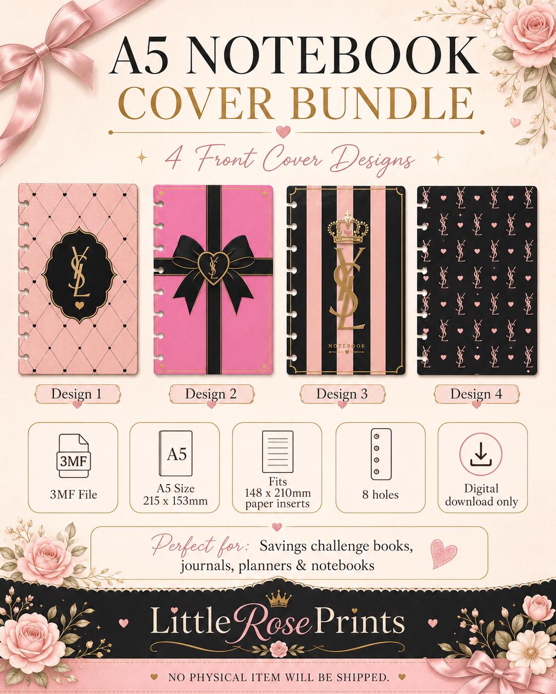 A5 Luxury Notebook Cover Bundle 3MF | 4 Front & 4 Back Covers | 3D Printable Planner Cover Set | Digital Download