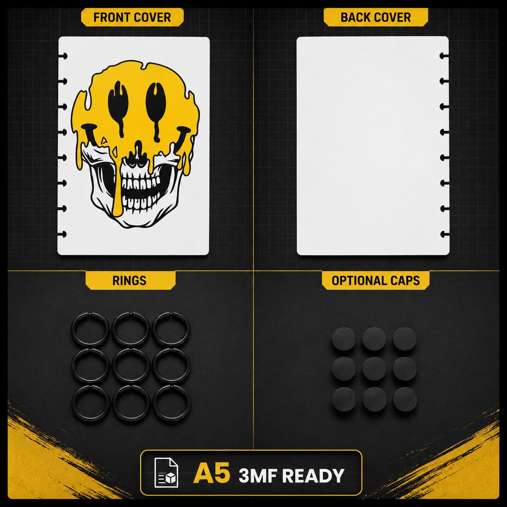 Drippy A5 Notebook Cover Bundle 3MF | 8 Designs, Front - Back Covers, Rings & Caps | 3D Printable Digital Download