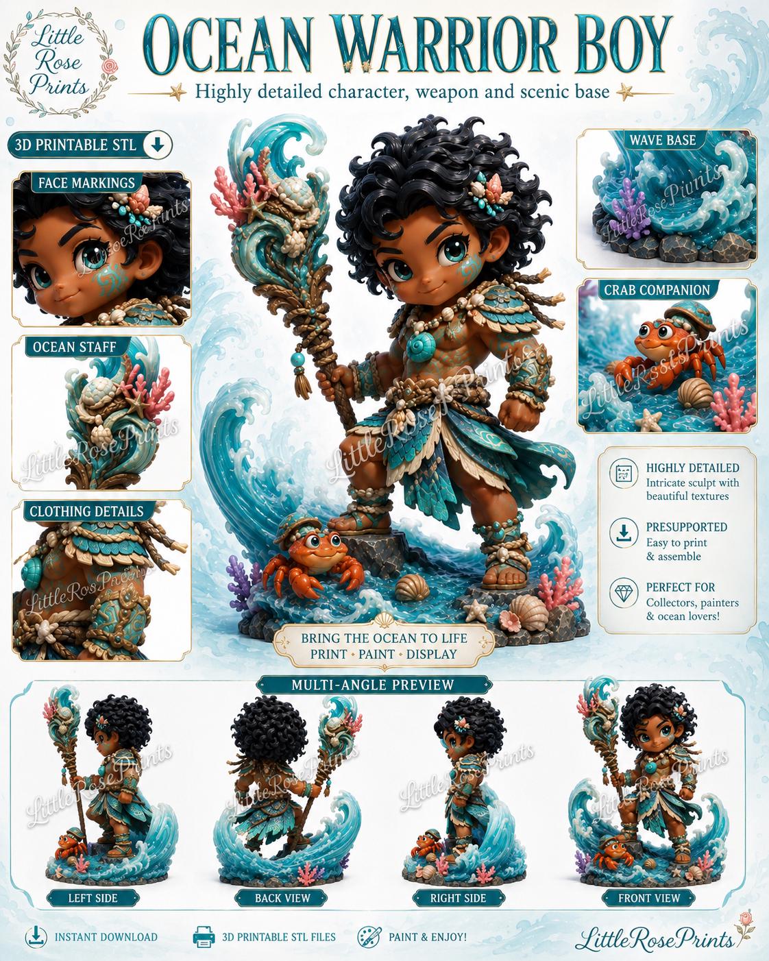 Ocean Warrior STL Bundle: 6 Fantasy Miniatures, 50mm and 100mm Digital Files