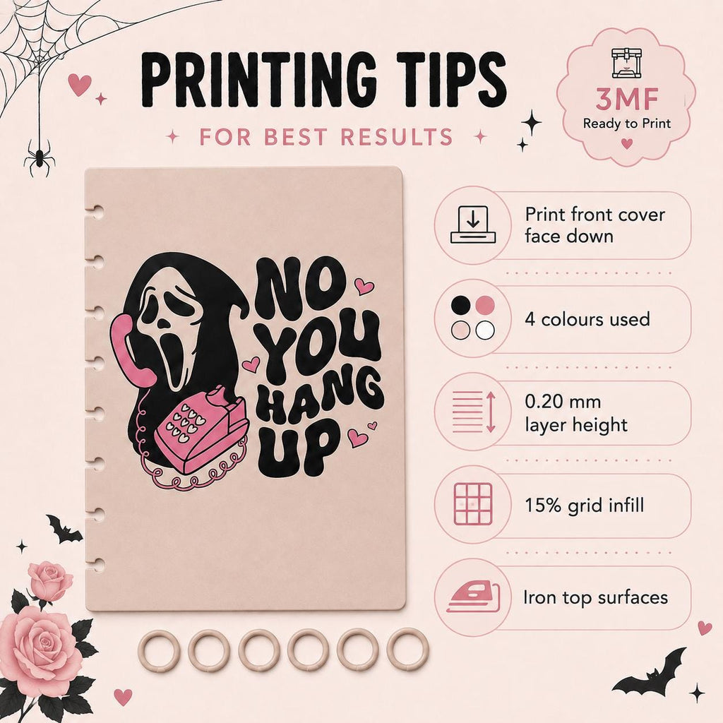 Creepy Cute A5 Notebook Cover 3MF File | Horror Discbound Journal Cover | Scream Inspired Spooky Planner Cover | 3D Print File