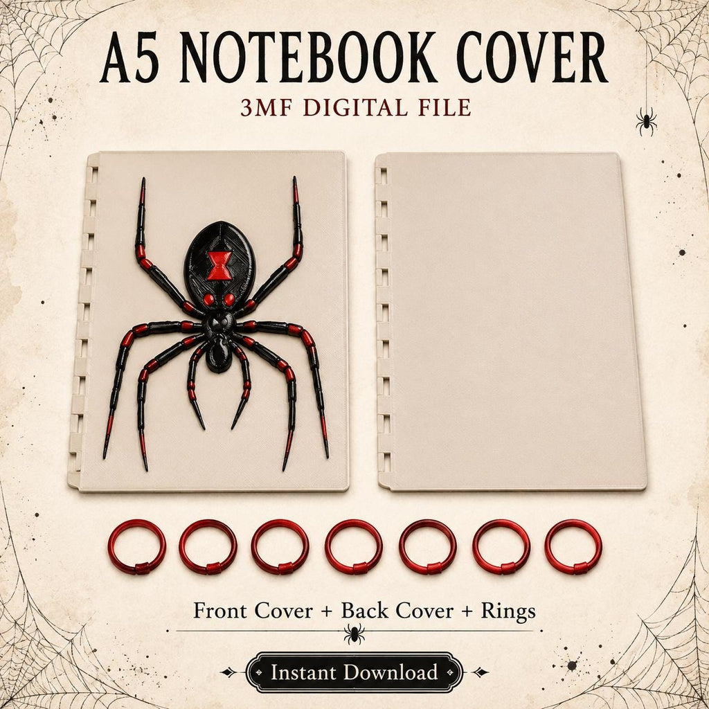 Spider A5 Notebook Cover 3MF File | Gothic Discbound Journal Cover | Spooky Planner Cover | Horror 3D Print Digital Download
