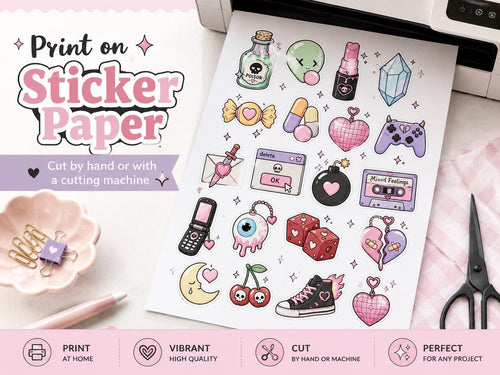20 Pastel Goth PNG Stickers, Cute Creepy Y2K Clipart Bundle, Kawaii Emo Digital Download for Journals and Scrapbooking