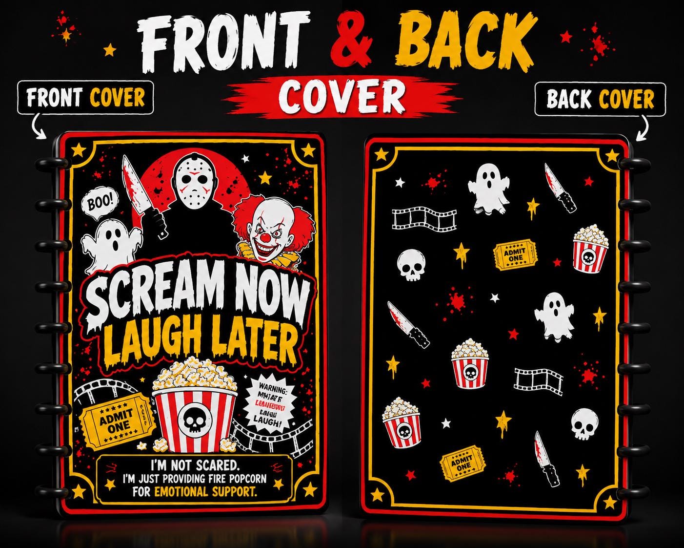 A5 Horror Notebook Cover 3MF Files | Front, Back & Rings | 4-Colour 3D Printable Digital Download