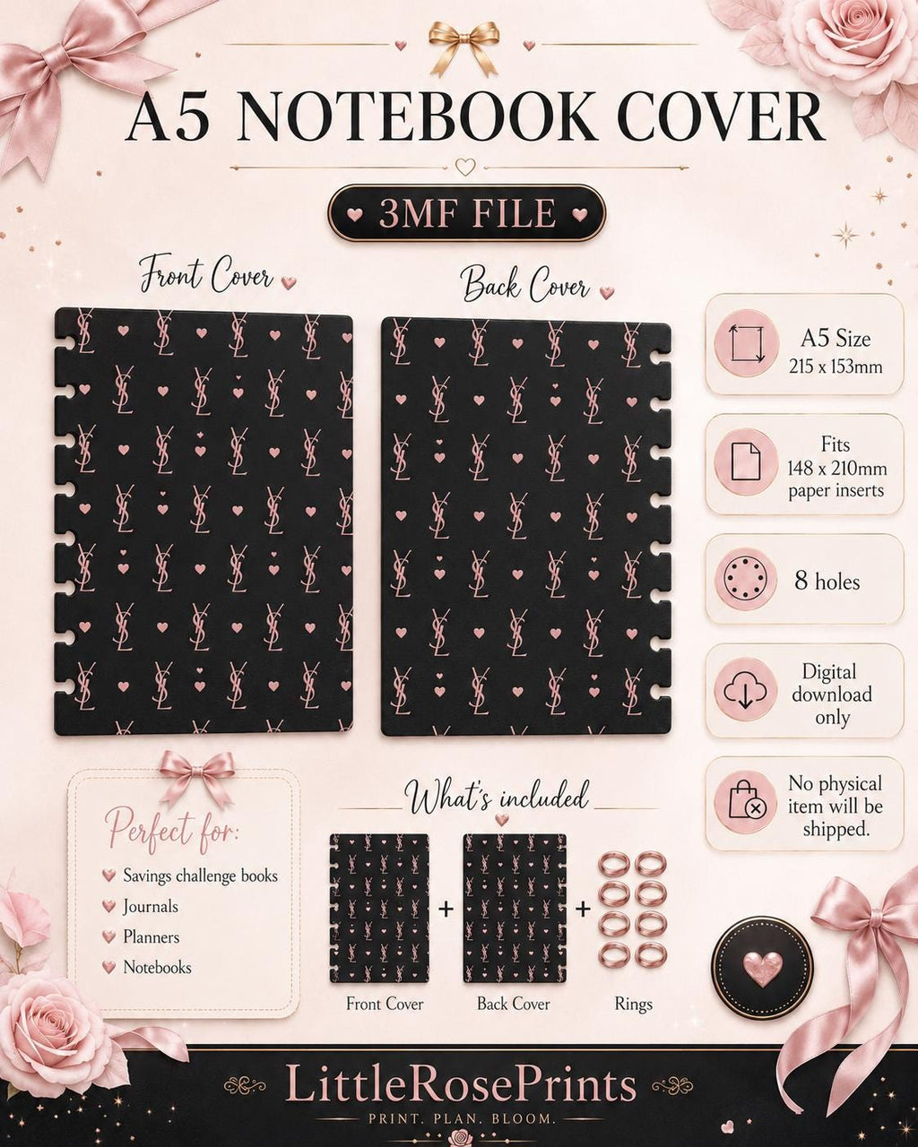 A5 Luxury Notebook Cover Bundle 3MF | 4 Front & 4 Back Covers | 3D Printable Planner Cover Set | Digital Download