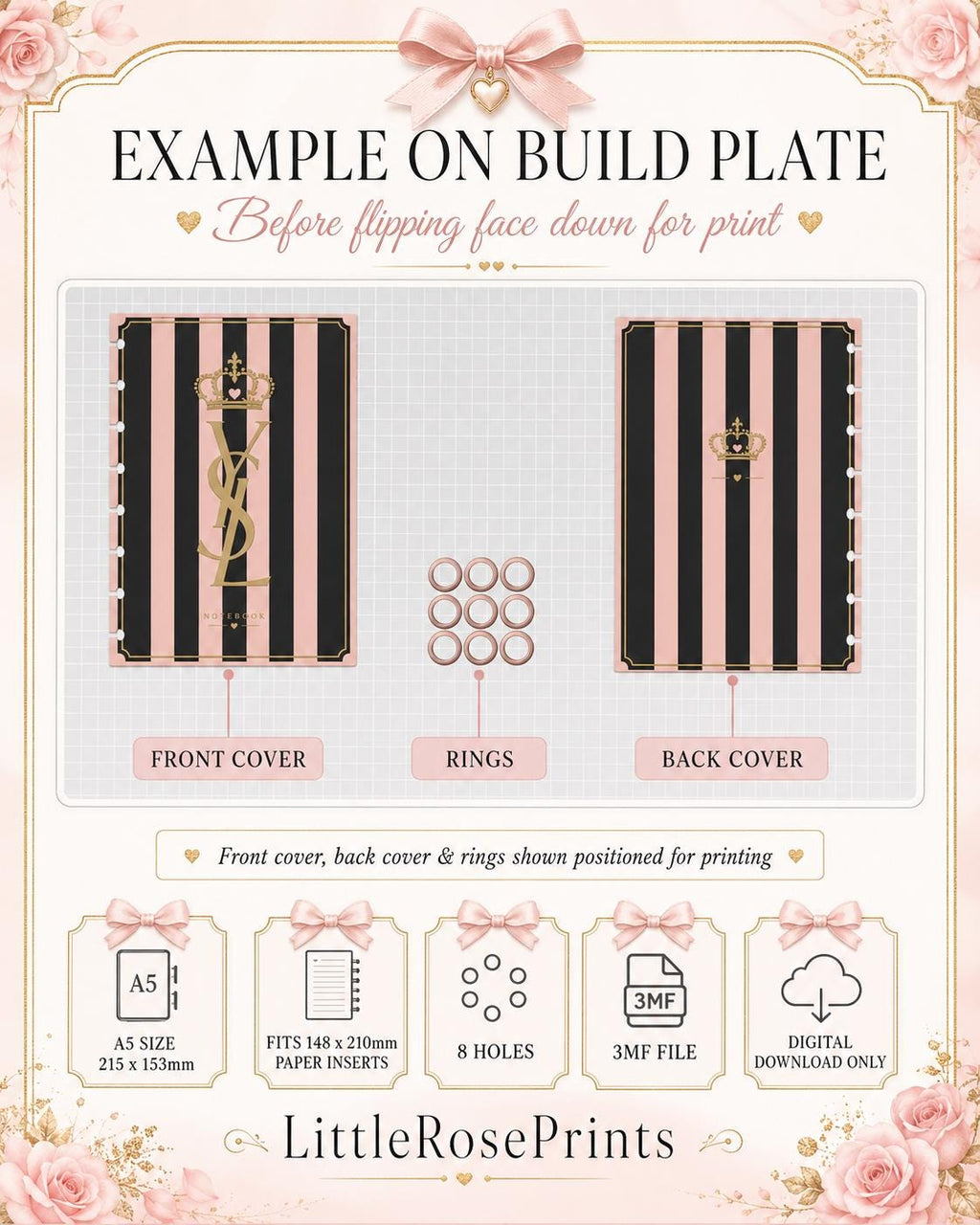 A5 Luxury Notebook Cover Bundle 3MF | 4 Front & 4 Back Covers | 3D Printable Planner Cover Set | Digital Download