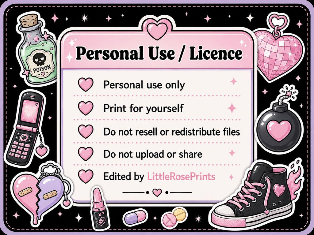 20 Pastel Goth PNG Stickers, Cute Creepy Y2K Clipart Bundle, Kawaii Emo Digital Download for Journals and Scrapbooking