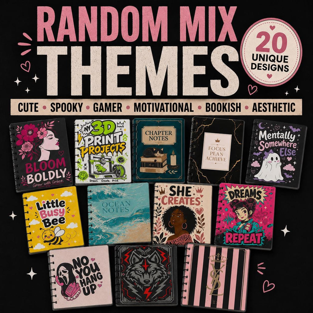 A5 Notebook Cover Bundle | 20 Unique 3MF Designs | Ready to Print | Random Mix Front & Matching Back Covers