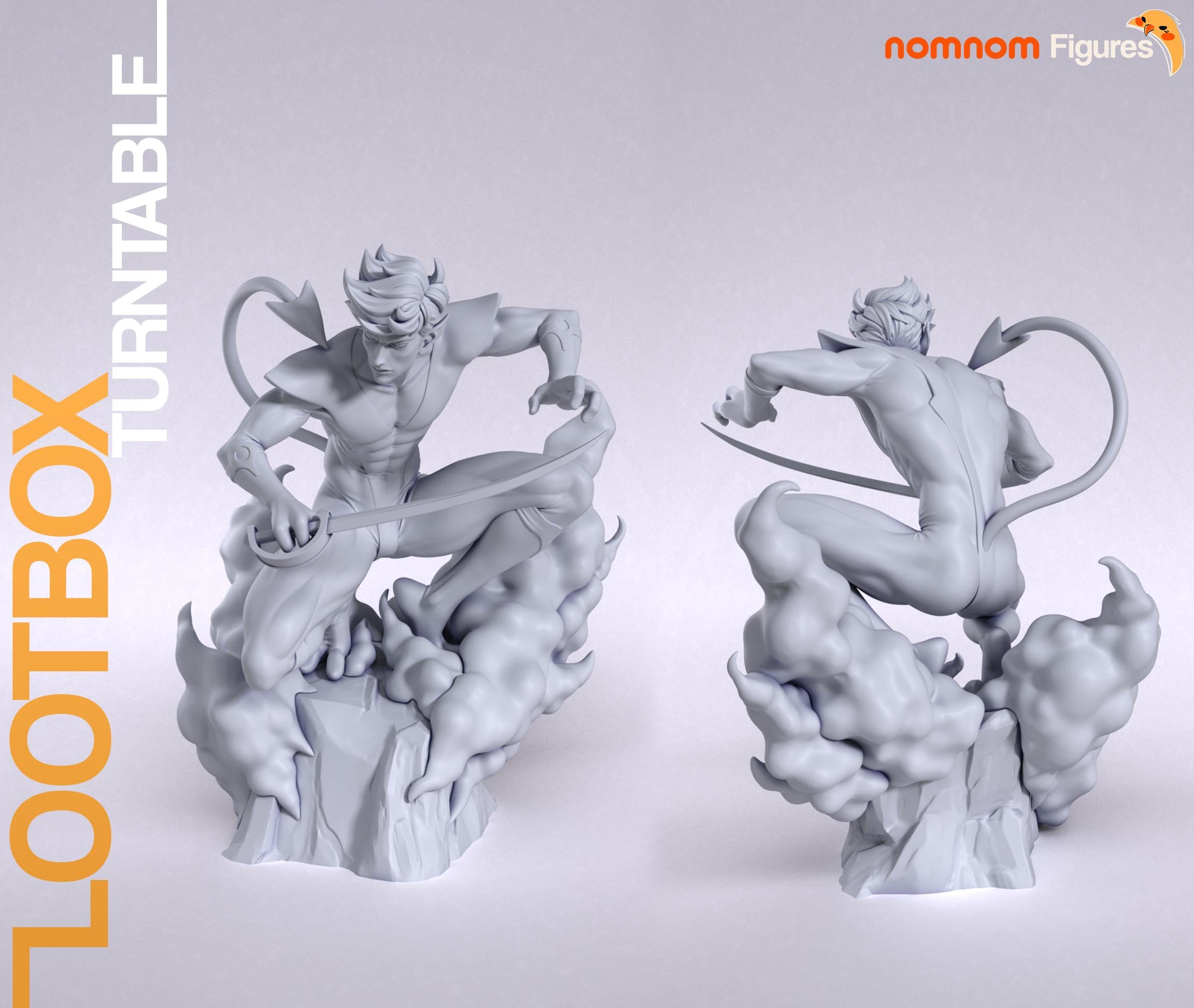 Mystic Teleporting Demon Warrior Statue | Unpainted Resin Collectible | Fantasy Character Model