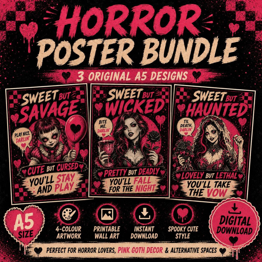 Pink Horror A5 Discbound Notebook Cover Bundle, 6 Spooky 4 Colour 3MF Files, Front Back Rings, Digital Download