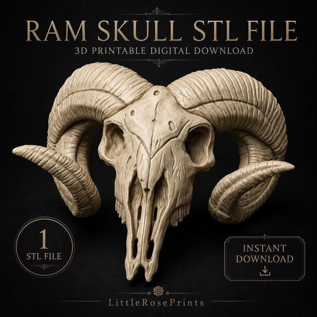 Ram-Inspired Skull STL File | Horned Skull 3D Print Model | Gothic Animal Skull Decor | Dark Fantasy STL | Digital Download