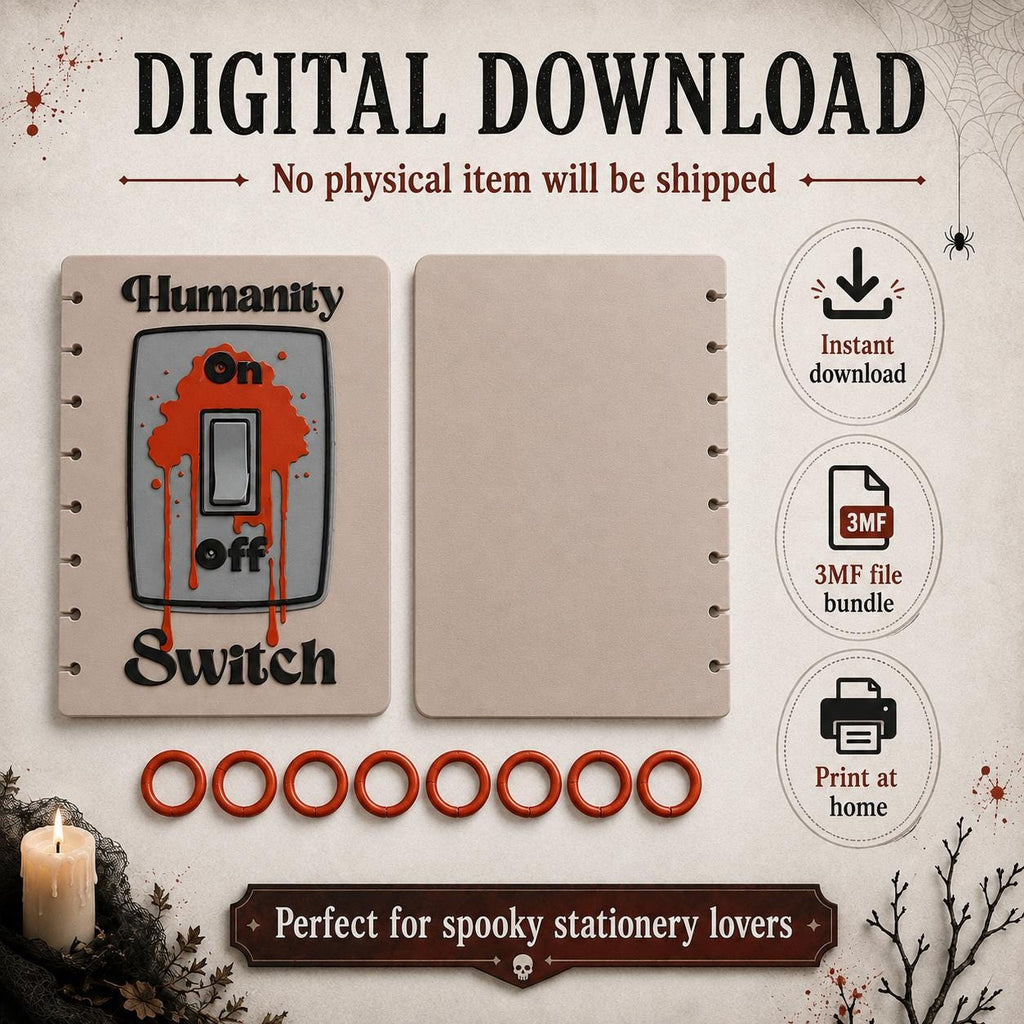 Humanity Switch A5 Notebook Cover 3MF File | Horror Discbound Journal Cover | Spooky Gothic Planner Cover | 3D Print Digital Download