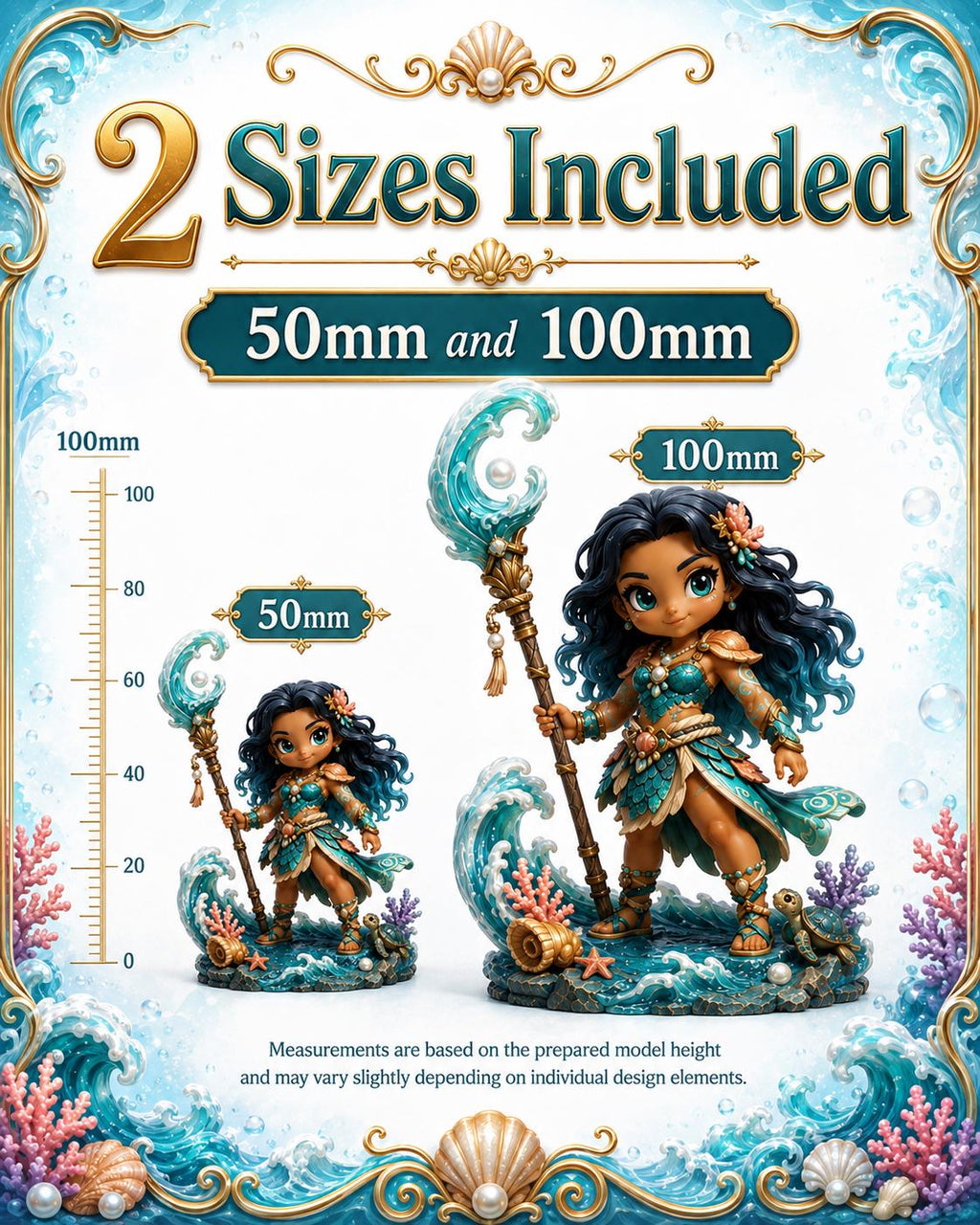 Ocean Warrior STL Bundle: 6 Fantasy Miniatures, 50mm and 100mm Digital Files