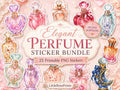 Perfume Bottle PNG Clipart Bundle, 25 Watercolor Floral Stickers for Journals and Scrapbooking