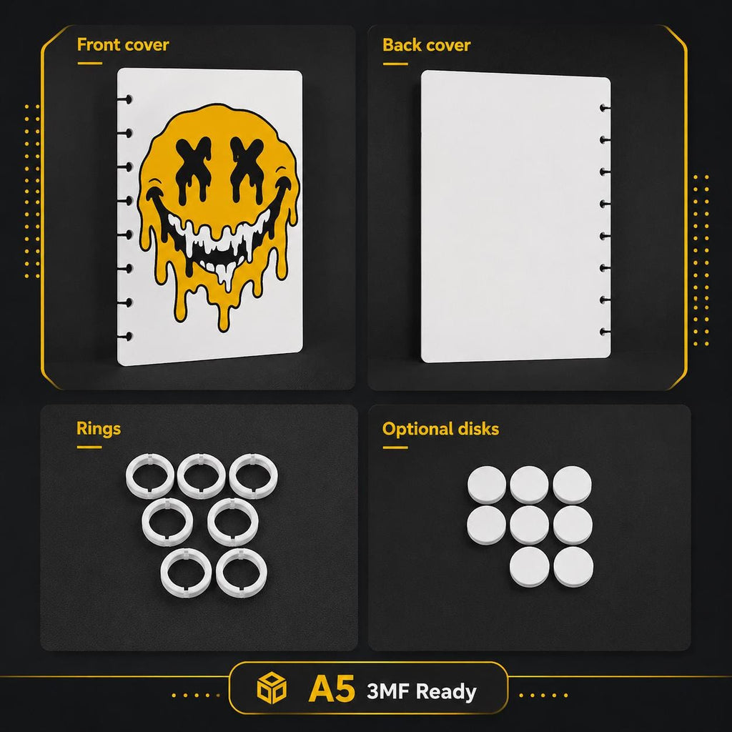 Drippy A5 Notebook Cover Bundle 3MF | 8 Designs, Front - Back Covers, Rings & Caps | 3D Printable Digital Download