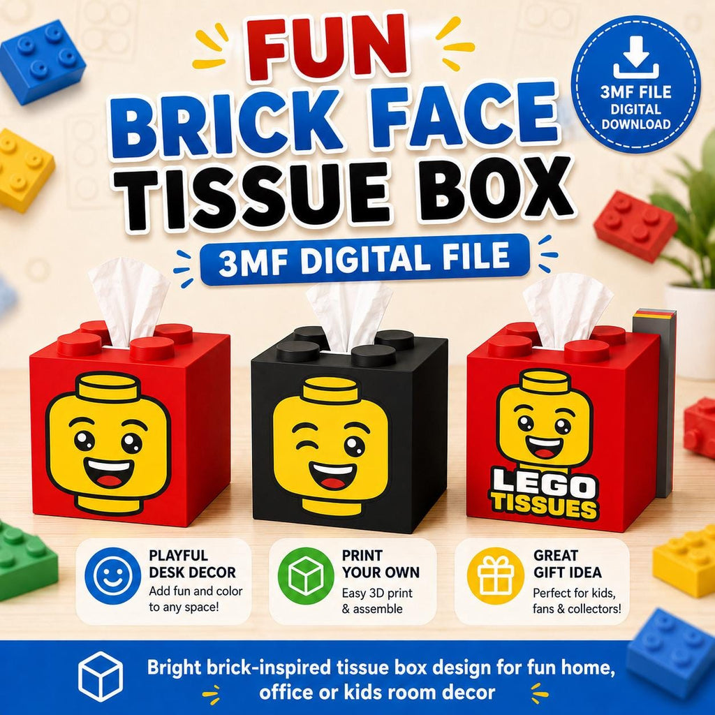 Brick Face Tissue Box 3MF File | 3D Printable Tissue Holder | Fun Desk Decor | Kids Room Decor | Brick Inspired Gift | Digital Download