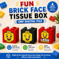 Brick Face Tissue Box 3MF File | 3D Printable Tissue Holder | Fun Desk Decor | Kids Room Decor | Brick Inspired Gift | Digital Download