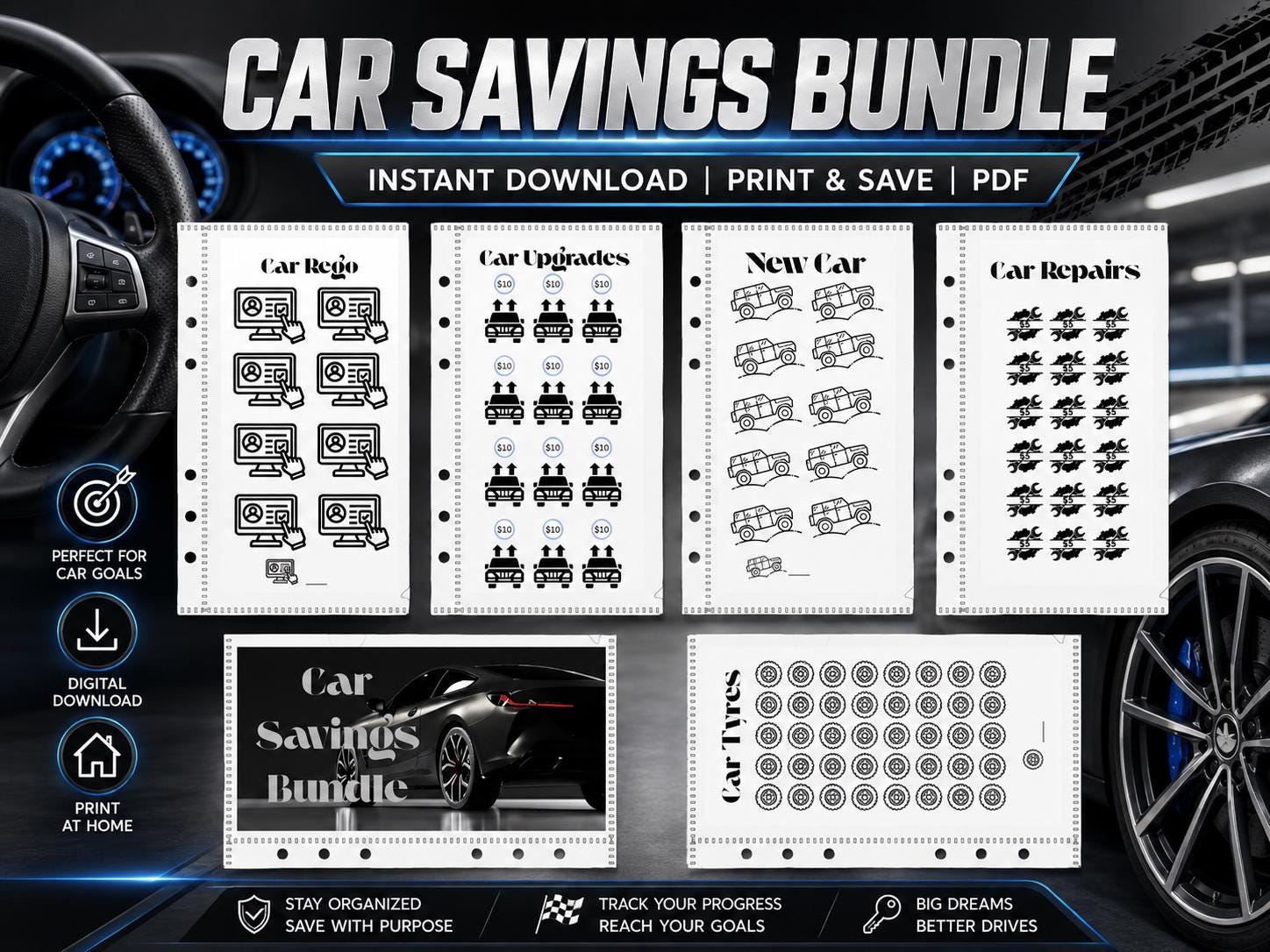 Car Savings Challenge Bundle: New Car, Repairs, Upgrades (Digital Download)