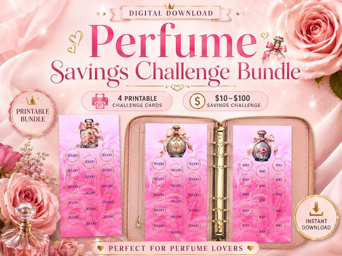 Perfume Savings Challenge | Small Income Saver Printable | Pink Budget Binder Tracker | Elegant Perfume Theme