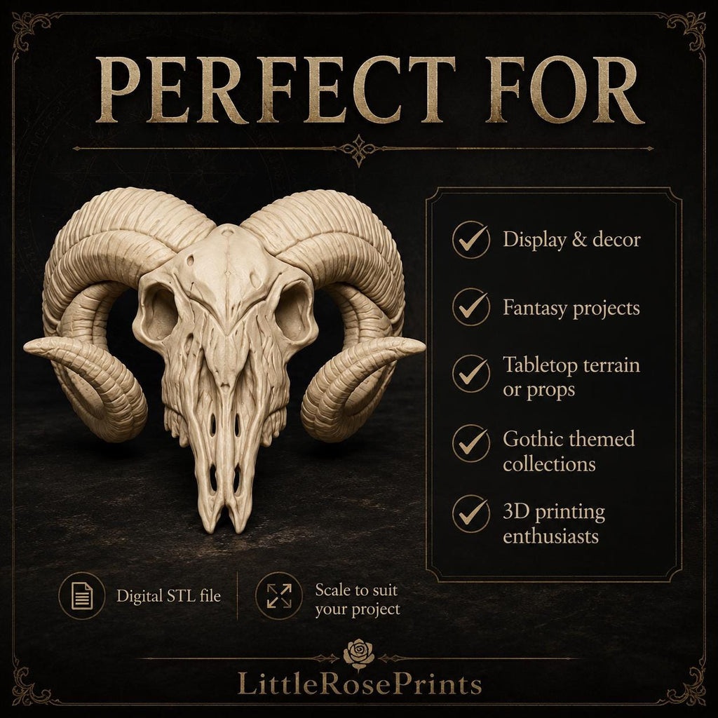 Ram-Inspired Skull STL File | Horned Skull 3D Print Model | Gothic Animal Skull Decor | Dark Fantasy STL | Digital Download